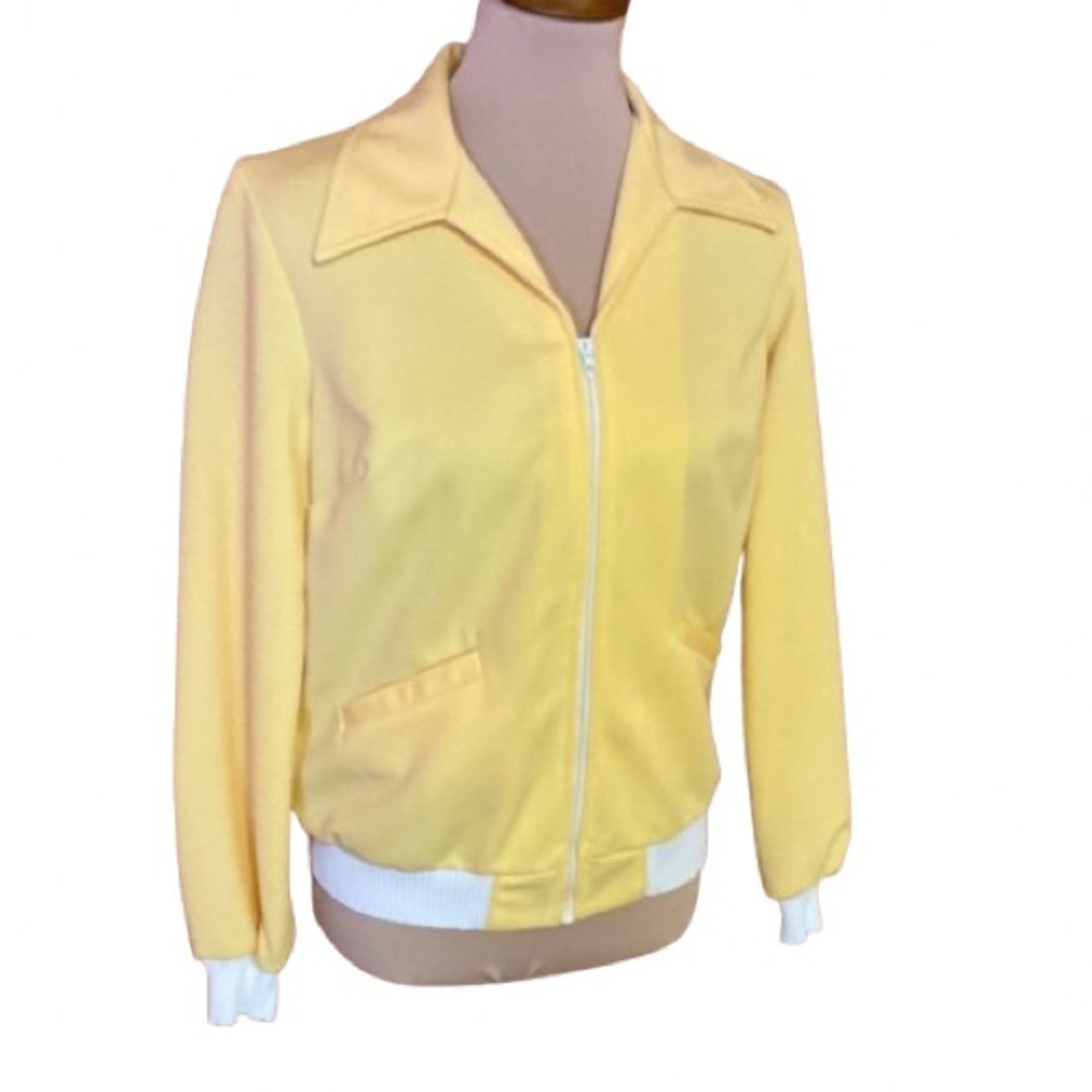 Vintage 70s bright yellow big collar track jacket